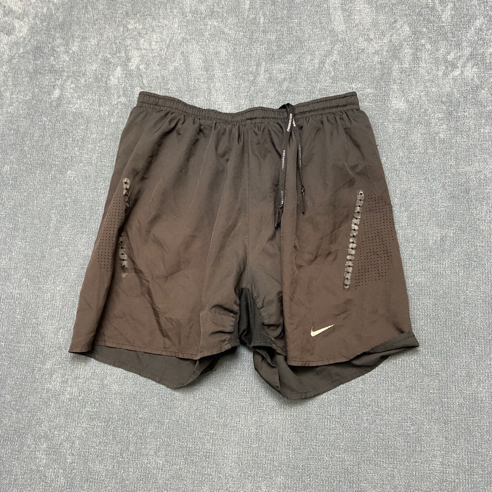 Nike Dri-Fit Running Shorts Womens S Black Mesh Swoosh Logo Back Zip Activewear